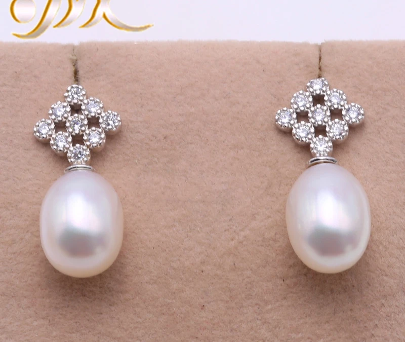

Fine 9-11.5mm White Black Pink Oval Freshwater Pearl Earrings