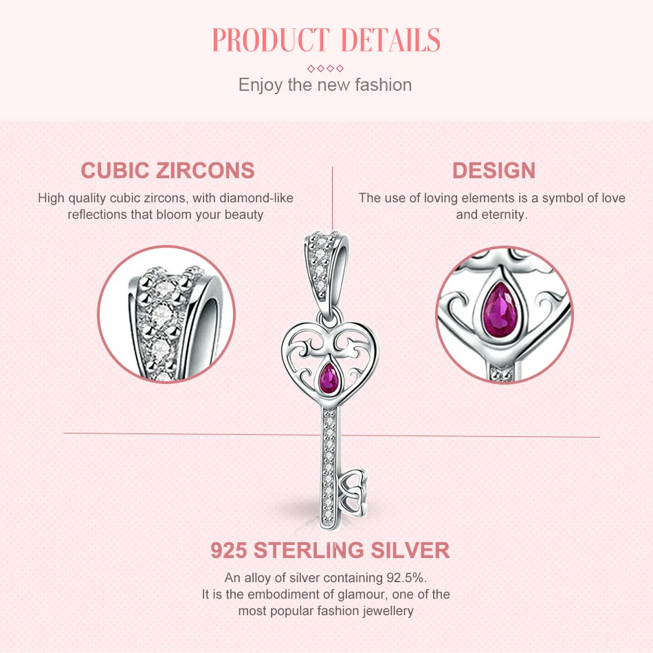 Модный 925 пробы серебряный ключ счастья Европейский бисер Подходит для браслетов и браслетов ожерелье для женщин DIY аксессуары