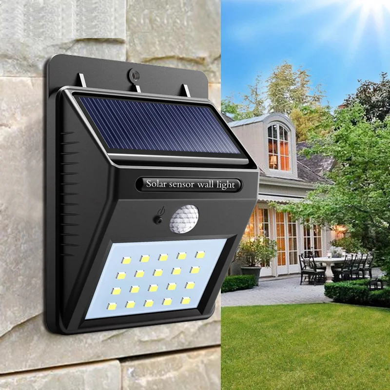 

GBKOF 20 led Outdoor Solar Sensor LED Light PIR Motion Sensor solar lamp Detection Range With Dusk to Dawn Dark Security light