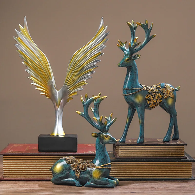 

Hot Couple Elk Ornaments 2pcs Resin Deer Figurine Miniatures Crafts Decoration for Home Office LSK99