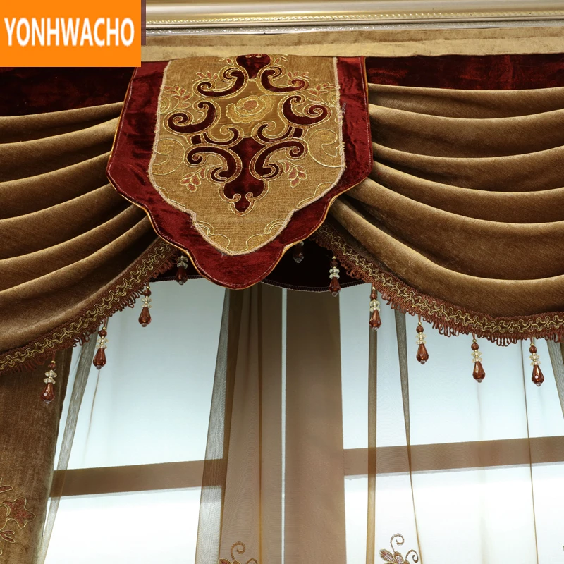 Пользовательские шторы высококлассные европейской роскоши благородный полный оттенок вышивка синели ткани blackout Тюль Валанс Пелерина B003
