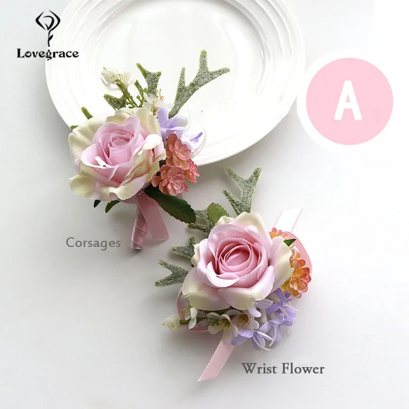 pink Cuff wrist corsages bracelet bridal boutonniere wedding flowers