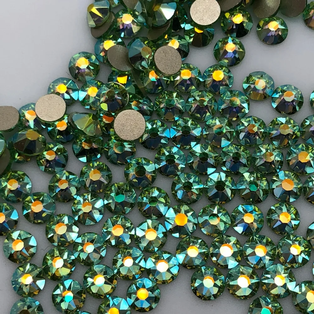 

1440pcs/720pcs Packing New Faced (8 big + 8 small) ss20 (4.8-5.0mm) Peridot AB color Nail Art Glue On No hotfix Rhinestone