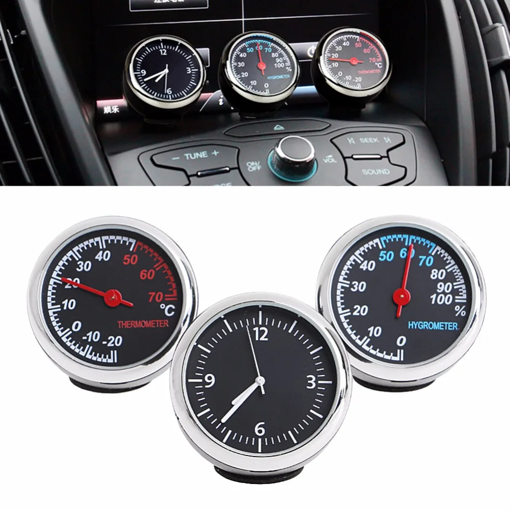 

New Arrival 3Pcs/set Car 4cm Quartz Hygrometer Time Clock +Temperature Thermometer+ Moisture Meter C45