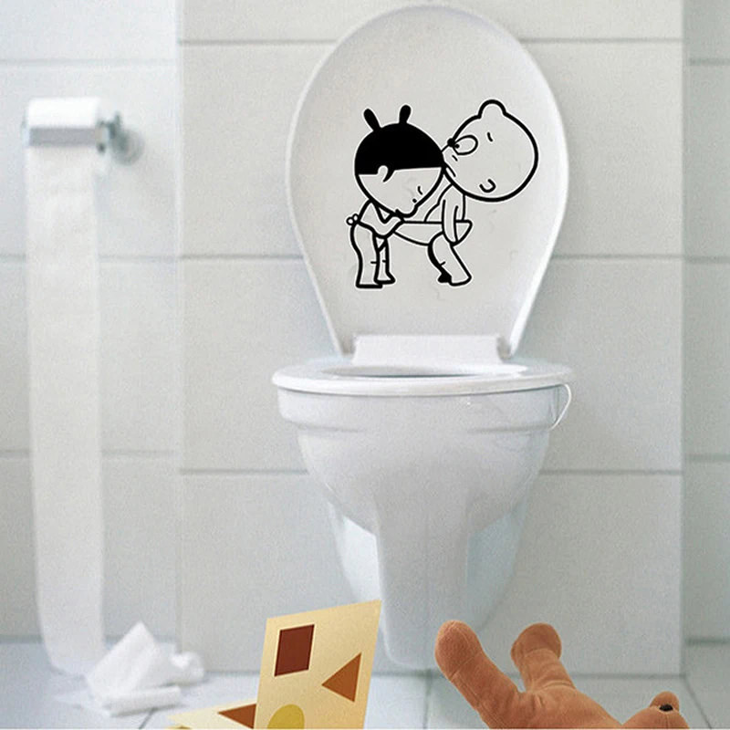2pcs Funny Cartoon Cute Kids Wall Stickers On The Toilet 2pcs Funny Cartoon Cute Kids Wall