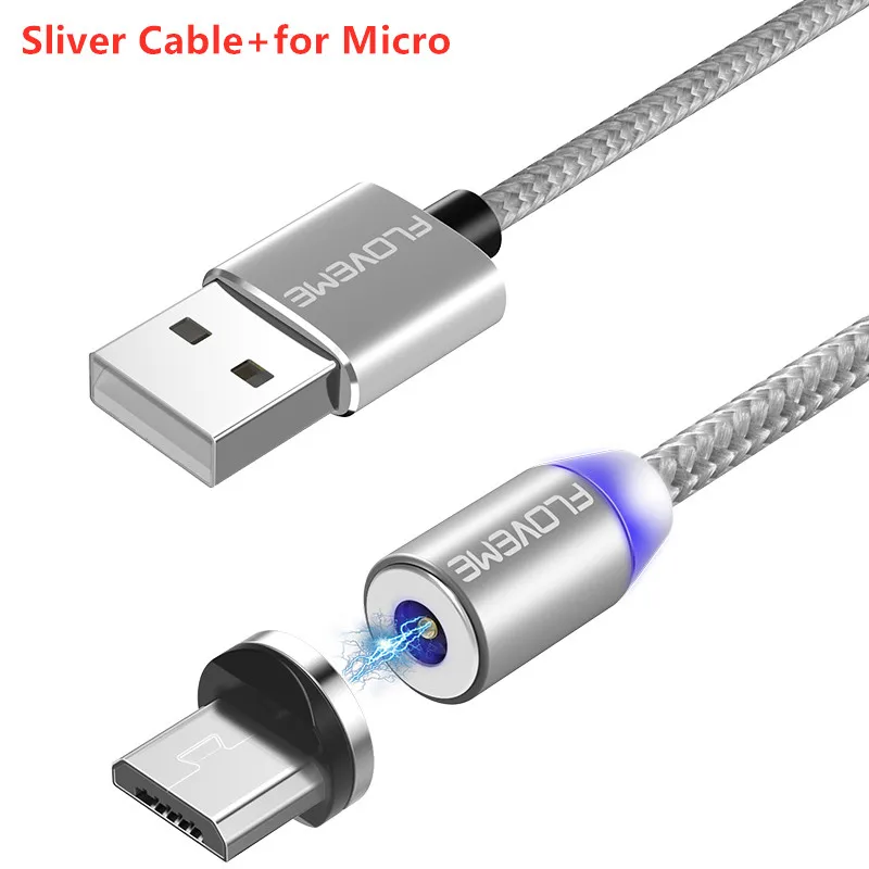 FLOVEME Магнитный Micro usb Тип C кабель для Apple IPhone X Xr Xs Max USB-C тип-c магнит зарядное устройство телефонный кабель адаптер зарядки - Цвет: Sliver  Micro