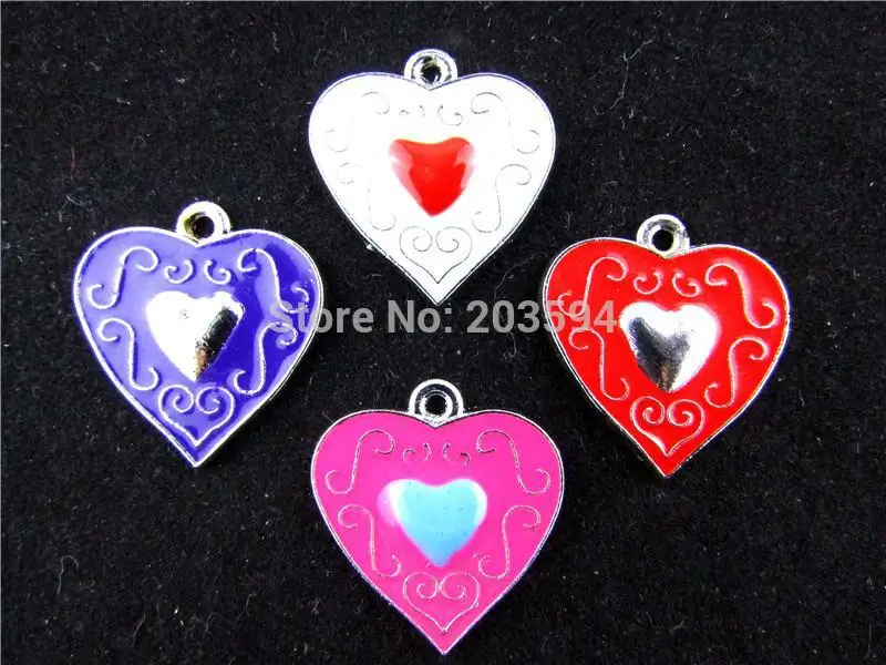

AE281 Mix Color 100Pcs Alloy Metal Enamel Heart Charms Pendants 20x19mm