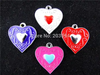 

AE281 Mix Color 100Pcs Alloy Metal Enamel Heart Charms Pendants 20x19mm