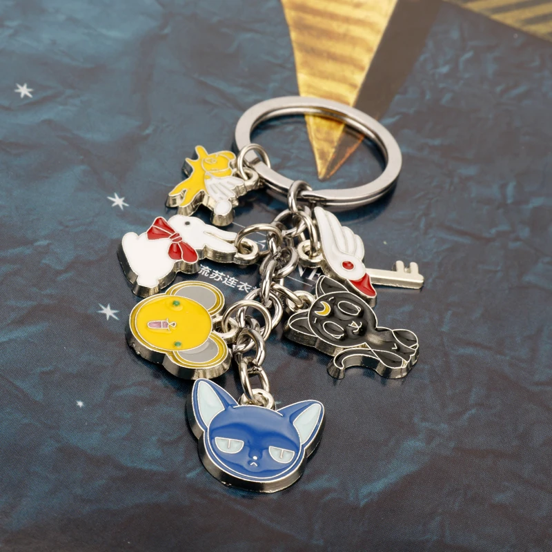 Anime Jewelry Card Captor Sakura Kinomoto Star Wand Key Keychain Fashion Creative Trinket Key Chains Bags Keyring