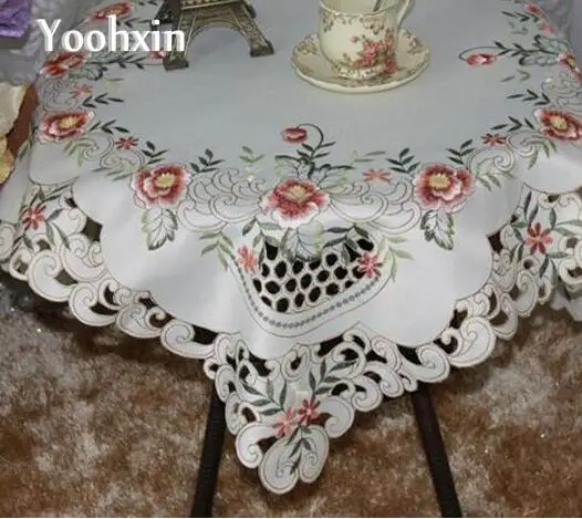 

Elegant satin Embroidery dining table cloth towel cover square lace Christmas tablecloth mantel nappe kitchen home wedding decor