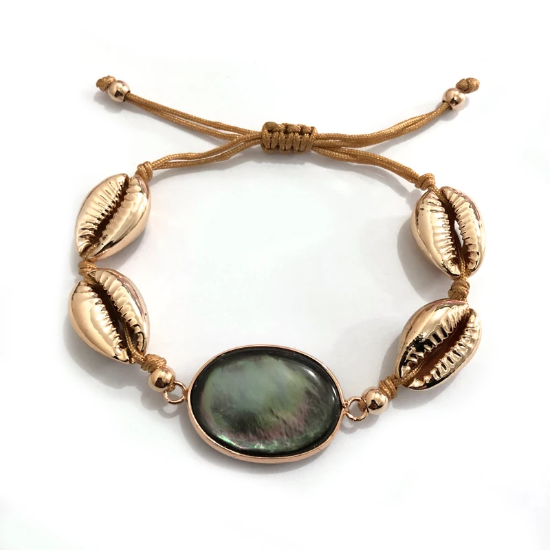 

2019 Happy New Year Mother of Pearl Charm PUKA Shell Handmade Knot Bracelet Custom Order Shell Jewelry for Women
