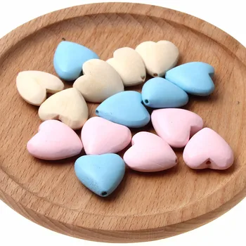 

22MM 10pcs/lot Mixed Color Diy Heart Wooden Spacer Wood Beads For Jewelry Making Handmade Baby Necklace