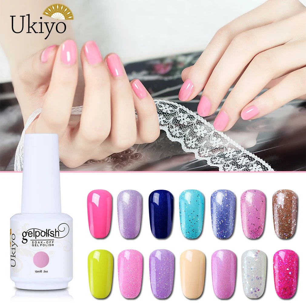 

Ukiyo 15ml Glitter Gel Nail Polish for Stamping Vernis Ongle Vernis Semi Permanant Nail Polish Gel Varnishes Manicure Nail Art