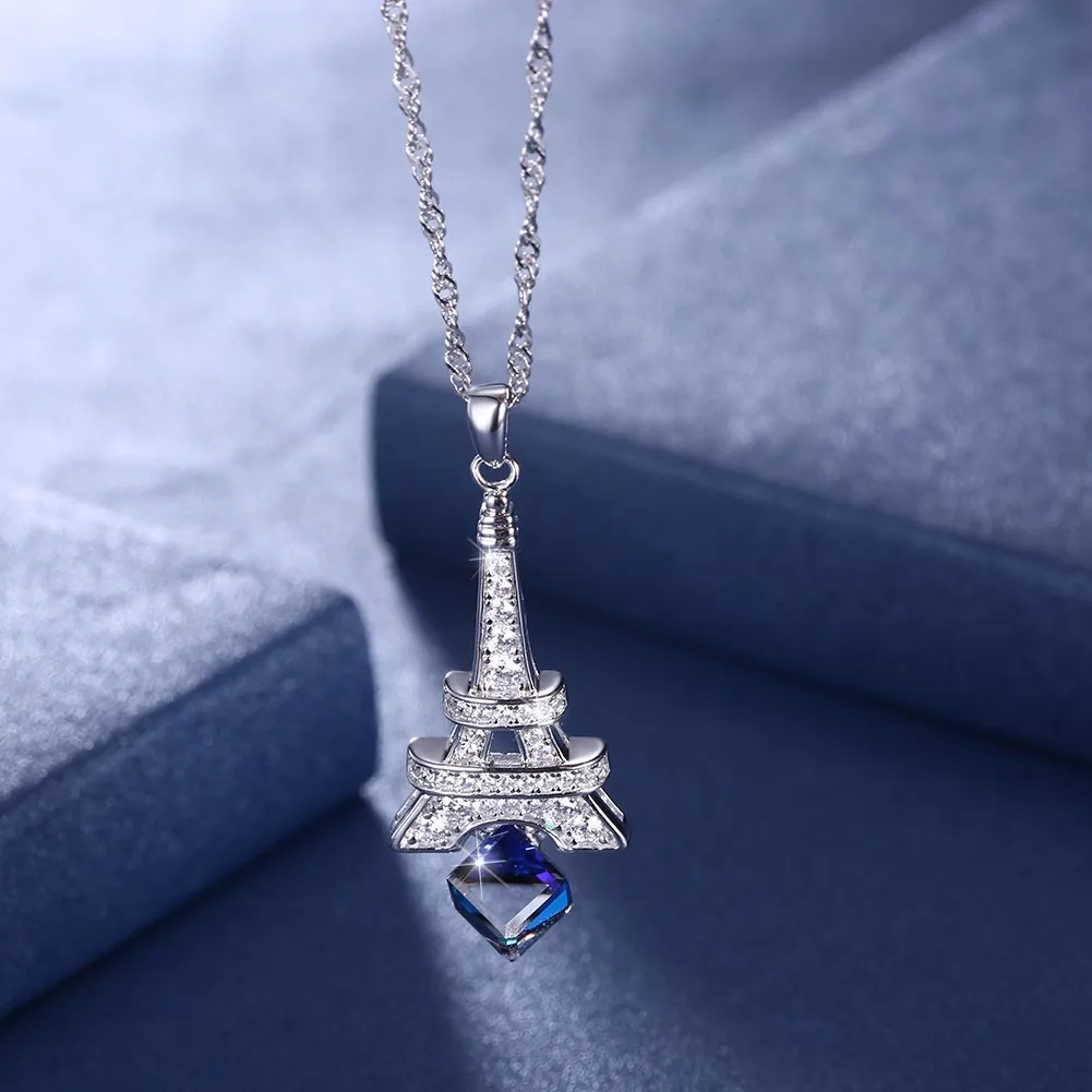 Buy Eiffel Tower Necklace 925 Sterling Silver Crystal