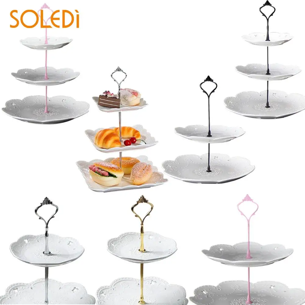 

2/3 Layers Crown Cake Plate Stand Desserts Pastry Rack Handle Fitting Party