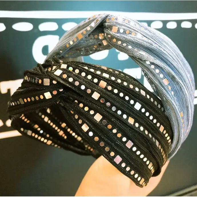 Baratos Nuevo Gliter cintas para el pelo de encaje Europa Star Show lujo strass bandas para el cabello moda Bling Gauze accesorio para el cabello regalo chica