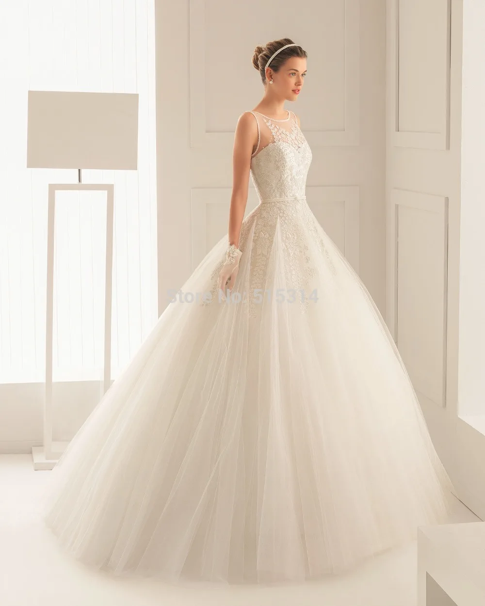 Custom Made 2015 New Princess Scoop Lace Romantic Woman vestidos de noiva Bride Weddings Dresses Free Shipping GV19 | Свадьбы и