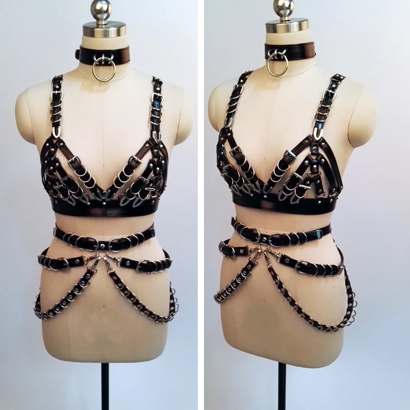 Черные подвязки для бюстгальтера из искусственной кожи в стиле панк|leather harness|waist