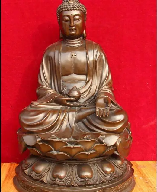 16&quot Old Chinese Pure Bronze Buddhsim Shakyamuni Sakyamuni Amitabha Buddha Statue | Дом и сад