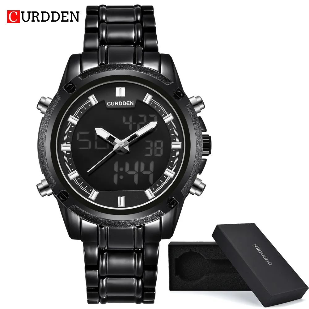 

CURDDEN 2018 LED Luxury Brand Stainless Steel Date Analog Digital Men's Quartz Watch Relogio Masculinomen quartz brand watches