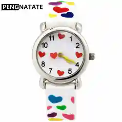 Pengnatate детские наручные часы Прекрасный 3D сердце белый ремешок Водонепроницаемый силиконовые мультфильм Часы модные Обувь для девочек
