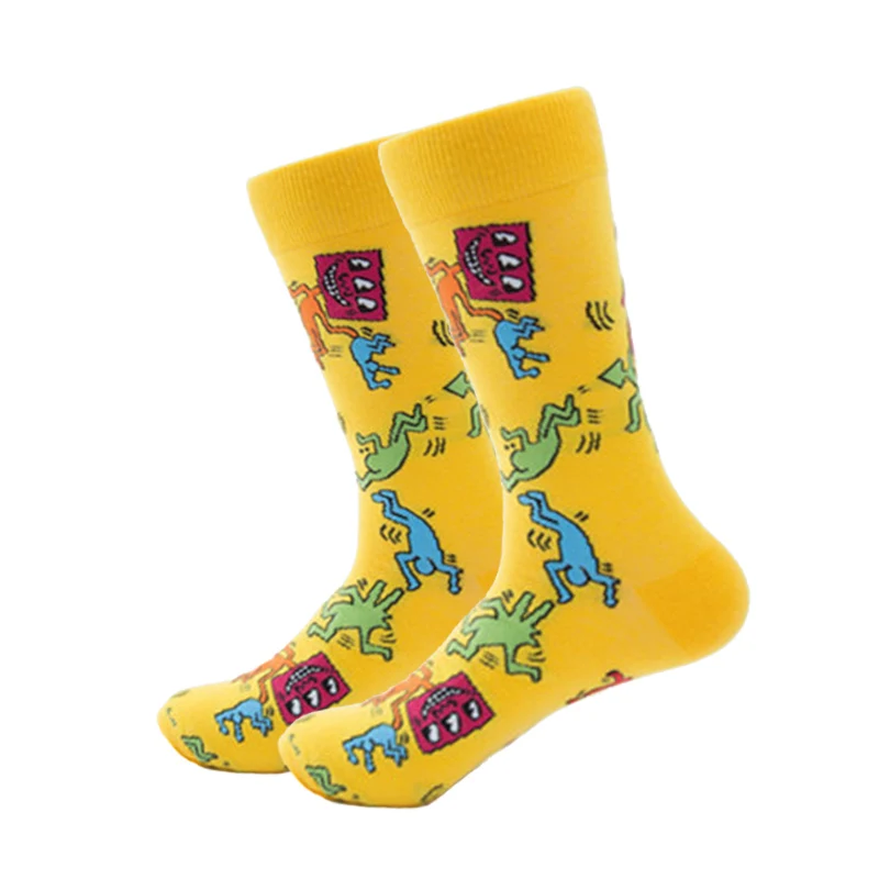 New Casual Combed Cotton Men\'s Socks Tend Harajuku Street Hip Hop Funny Happy Socks Colorful Avocado Pattern Long Socks For Men