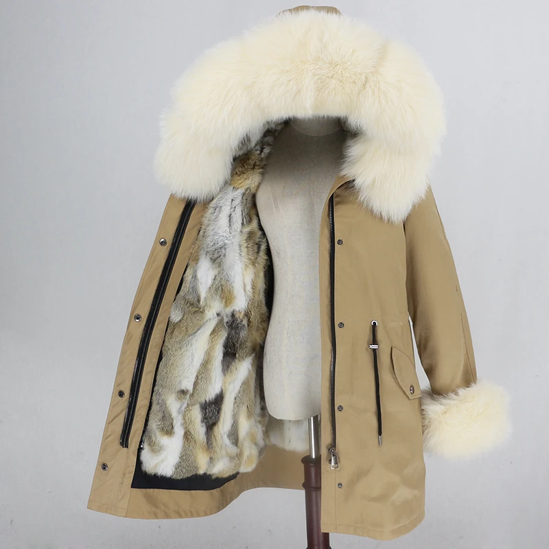 OFTBUY Long Waterproof Parka Real Fur Coat Natural Fur Collar Hood Winter Jacket Women Rabbit Fur Liner Thick Warm Detachable