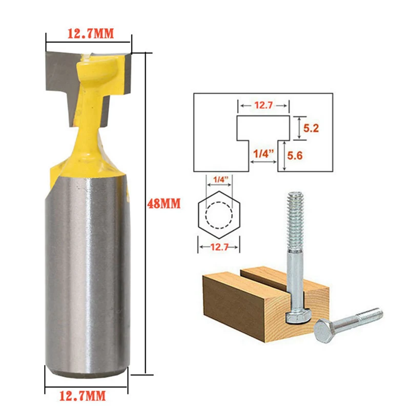 1 шт. 1/" хвостовик Т-шлицевая фреза Маршрутизатор бит 1/4" хвостовик Т-шлицевая фреза Бит для 1/" шестигранный болт Деревообрабатывающие инструменты - Длина режущей кромки: Size 4