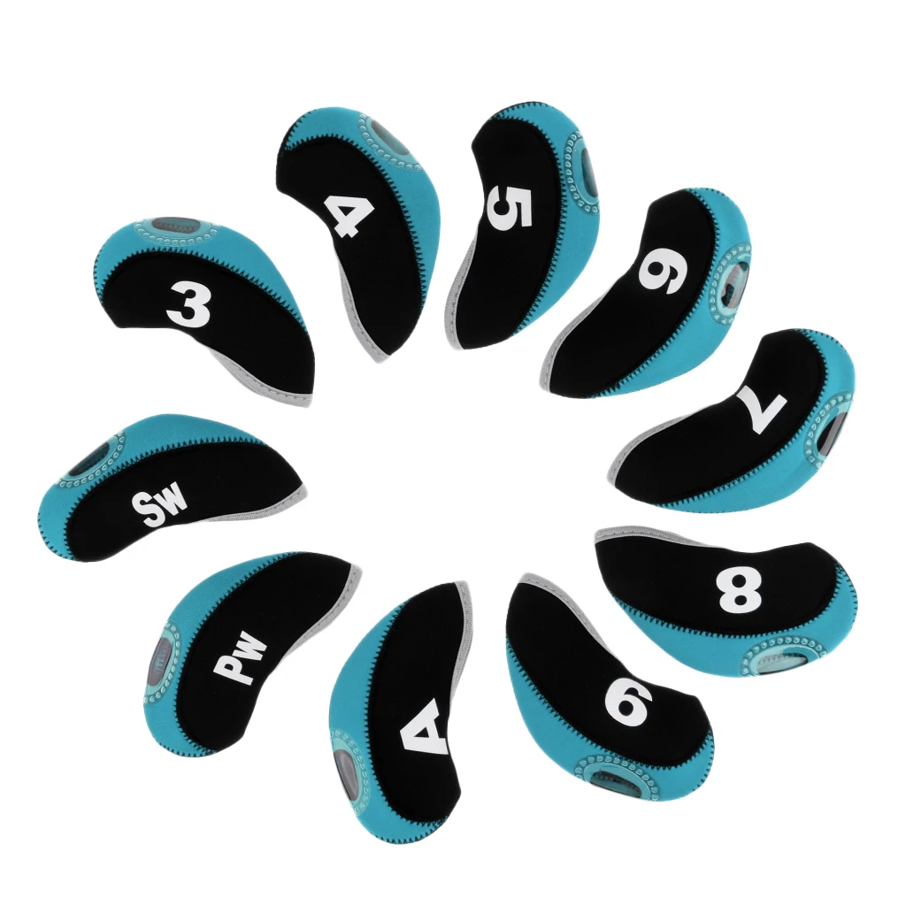 10pcs/pack Neoprene Golf Club Headcover Wedge Iron Cover Protactive Two-tone Transparent hole Easy to Distinguish