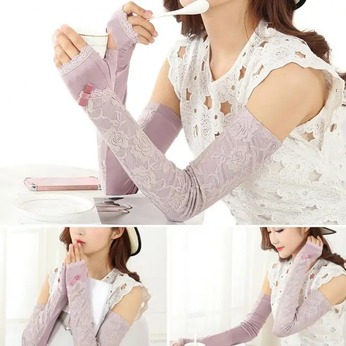 Newly 1 Pair Women Lace Arm Sleeves UV Protection Cooling Warmer Protective Gloves for Golf Cycling BFE88