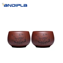 2 шт./лот, 100 мл, Исин, фиолетовая глина, Zisha, чайные чашки с гравировкой, натуральные, фиолетовые, грязевые, чайные чашки, бытовые, посуда для напитков, маленькие чаши, чашка