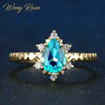 

Wong Rain Vintage 925 Sterling Silver Pear Water Drop Natural Apatite Gemstone Yellow Gold Opening Ring Fine Jewelry Wholesale