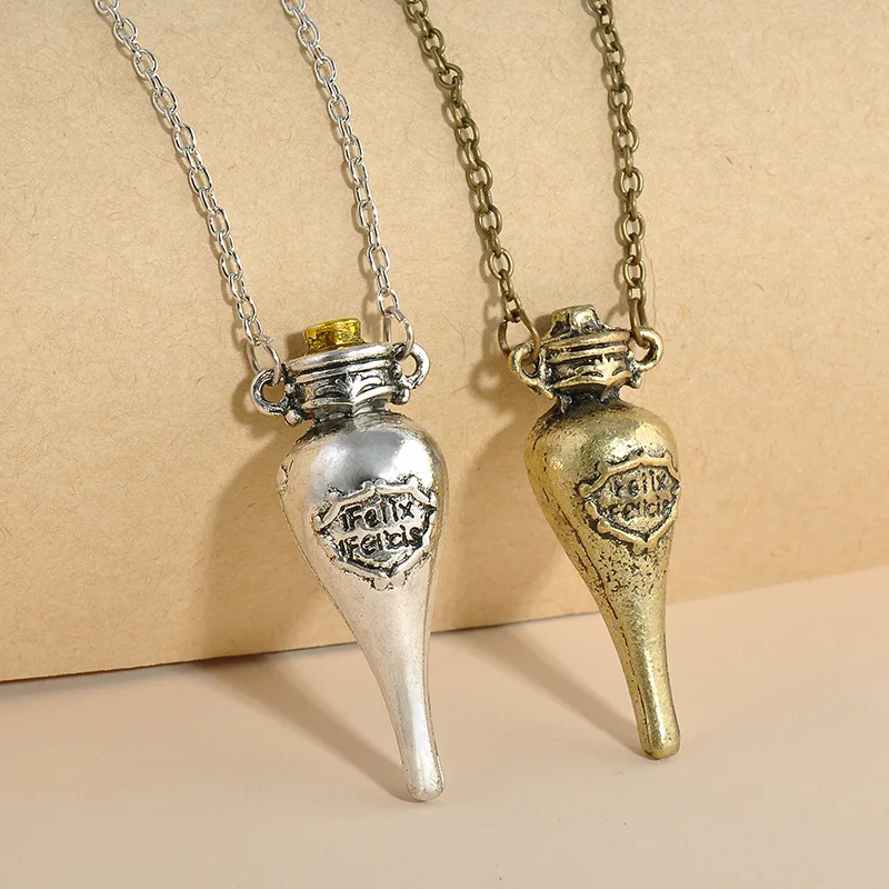 

Harri Potter Felix Felicis Potion Bottle Pendants Necklaces Movie Inspired Unisex Gift Silver Collection Toys drop shipping