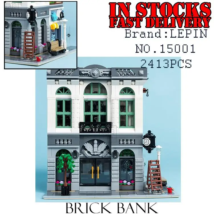 

2413PCS LEPIN 15001 Brick Bank Modular Street Building Bricks Blocks Toys For Children Compatible 10251