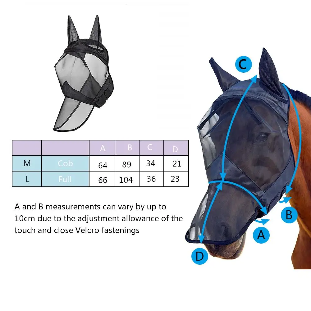 Товары для домашних животных, съемная Сетчатая Маска для лошади с носовым покрытием, маска для лошади, маска для всего лица, противомоскитная маска для носа на молнии