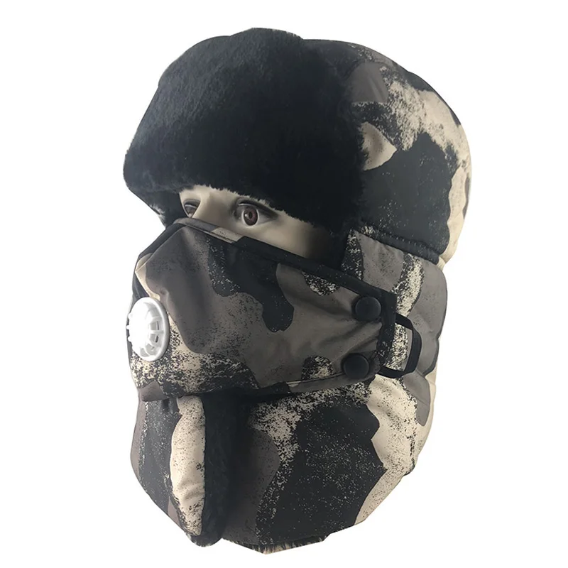 Soviet Army Military Russia Ushanka Winter Bomber Hats For Men Pilot Trapper trooper Hat Camouflage Faux Fur Earflap Snow Caps - Цвет: Khaki