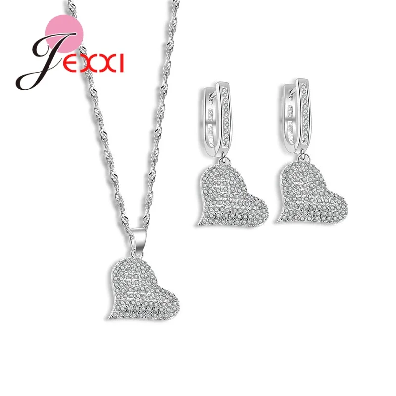 Nuovo Stile Dei Monili Delle Donne Set 925 Sterling Silver Cuore Orecchini/Pendente/Collana Set Gioielleria Raffinata Parure Bijoux