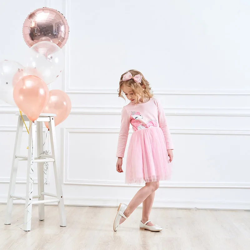 Girl's Fantastic O-Neck Long Sleeves Multi Design Print Short Dress-Style