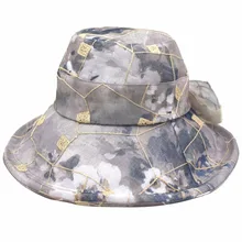 Женские солнцезащитные пляжные шляпы для женщин с широкими полями с защитой от ультрафиолета, с цветочным принтом, складная летняя пляжная шляпа, Женская сетчатая шляпа с бантом для рыбалки