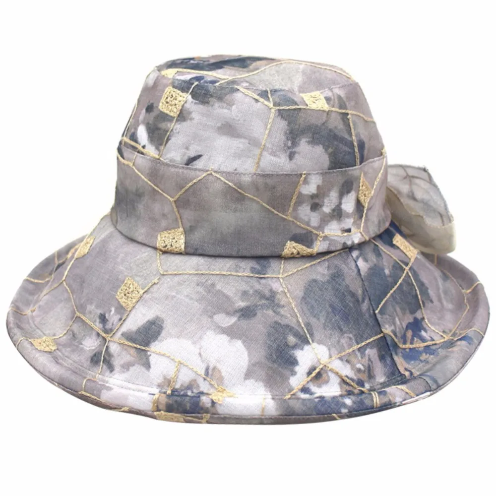 

Sun Beach Hats For Women Wide Brim UV Protection Caps Flower Printed Foldable Summer Beach Cap Women Mesh Bowknot Fishing Hat