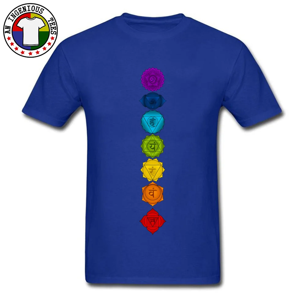 Mens 2018 New Tops T Shirt Crewneck NEW YEAR DAY 100% Cotton Top T-shirts Fashionable Short Sleeve Seven Chakras Tee Shirts Seven Chakras blue