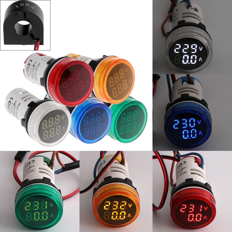 

22MM AC50-500V 0-100A Digital LED Voltmeter Voltage Meter Indicator Pilot Light Ammeter Ampermeter Current Tester 2 In 1 With CT