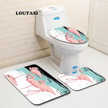 LOUTASI 3 шт. водопоглощающие противоскользящие банные Половики коврики для ванной с принтом Фламинго коврик для унитаза крышка ковра крышка для унитаза декор для ванной комнаты