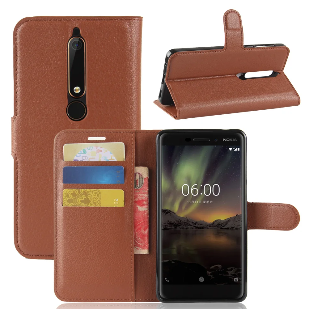 Luxury Leather Wallet Case For Nokia 6.1 Flip Cover With Card Slot Holder Back Kickstand Magnetic Closure 6 2018 | Мобильные