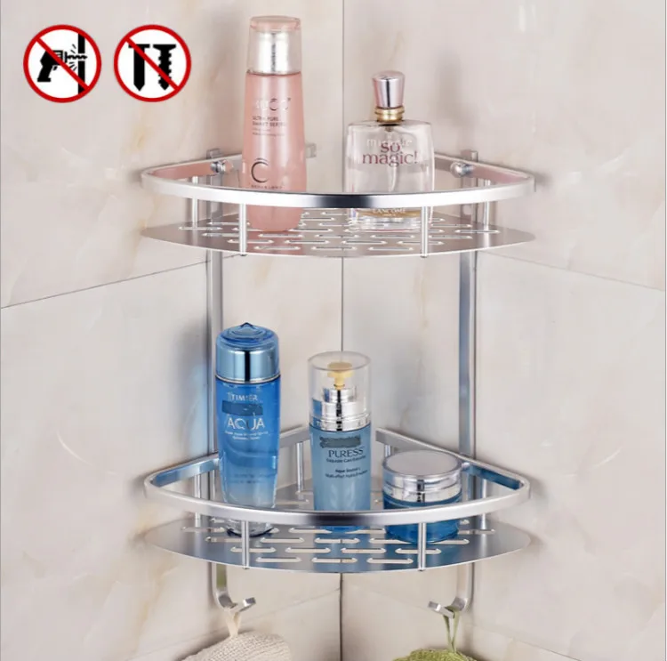 الحمام الجرف (لا الحفر) دائم الألومنيوم 2-3 تيير دش الرف المطبخ تخزين BasketCorner رفوف دش العلبة