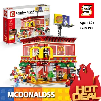 

4 In 1 SD6901 Mini Street View LED McDonaldss Restaurant House Building Blocks Model Architecture DIY toys with figures for Kids