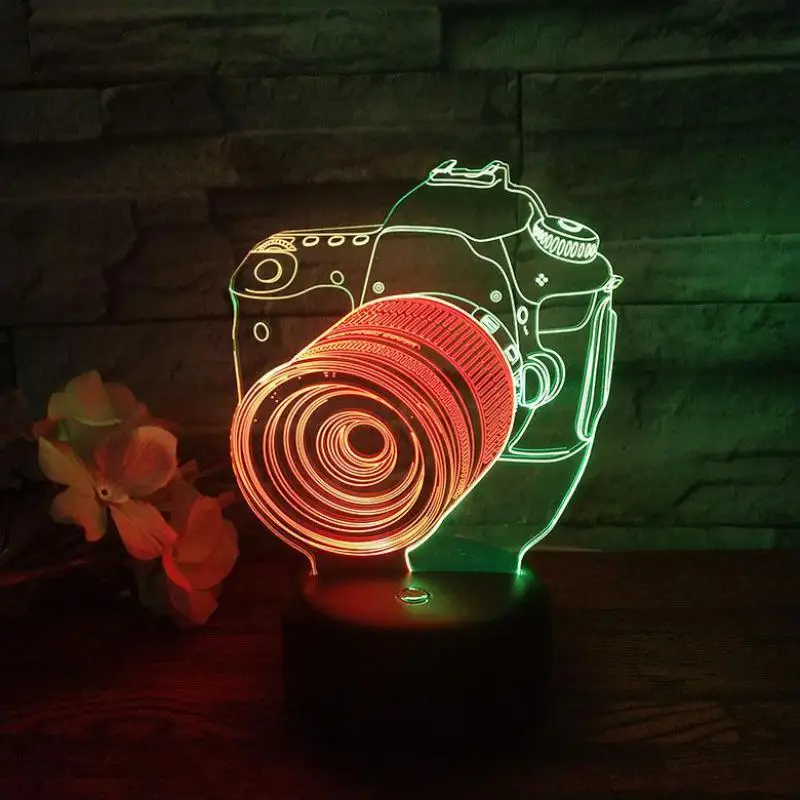 Камера Led 3d цвет ful ночник Творческий визуальный контакт зарядки светодиодный свет 7 цветов изменить Детская комната украшения 3D лампа