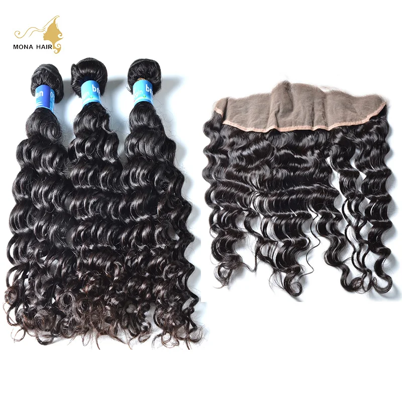 

3 Bundles Brazilian Deep Wave With frontals 8A Quality Hair Bundle 13x4 Lace Frontal with baby hair