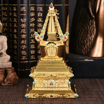 

Tibet Tibetan Buddhist Crystal Stupa Buddha Tower Gilt Bodhi Buddhism 6"