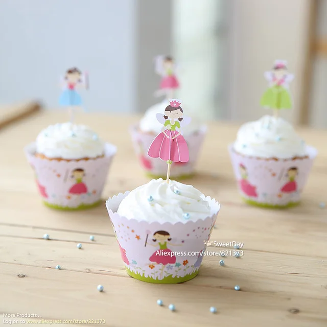 Free Shipping fairy princess cupcake wrappers cake toppers picks for